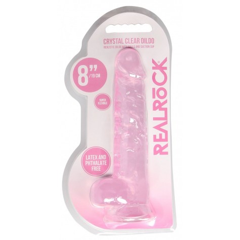 Розовый фаллоимитатор Realrock Crystal Clear 8 inch - 21 см.